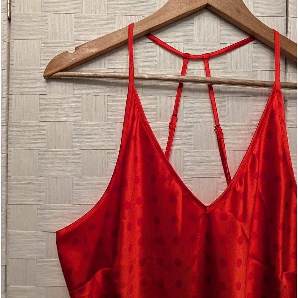 Cacique Red Polka Dot Satin‎ Chemise Lace Trim Caged Back Nightgown 14/16